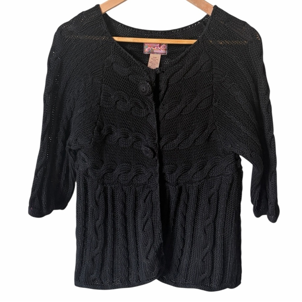 Vintage April Cornell Cable Knit Cotton Cardigan Black Size Small